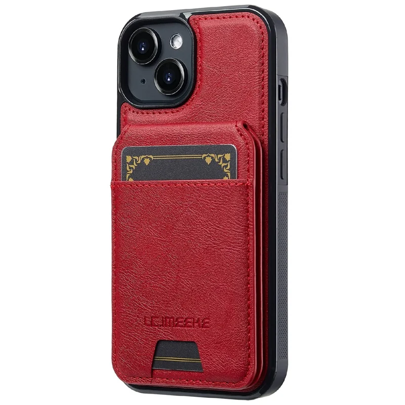 LC.IMEEKE L3 For iPhone 15 Plus Magnetic Case Detachable Card Holder Leather+TPU Mobile Cover - Red - 11