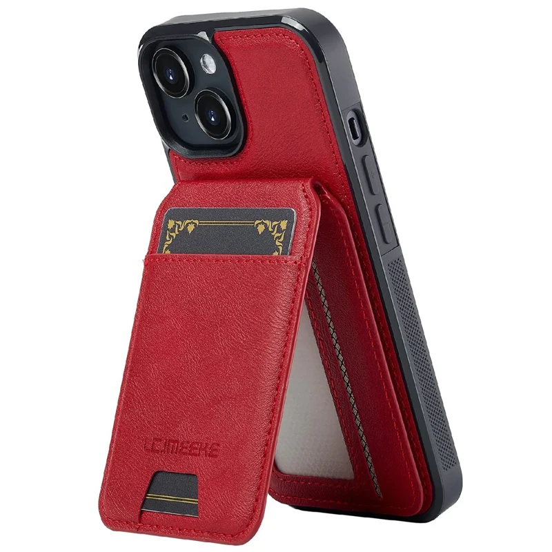 LC.IMEEKE L3 For iPhone 15 Plus Magnetic Case Detachable Card Holder Leather+TPU Mobile Cover - Red - 2
