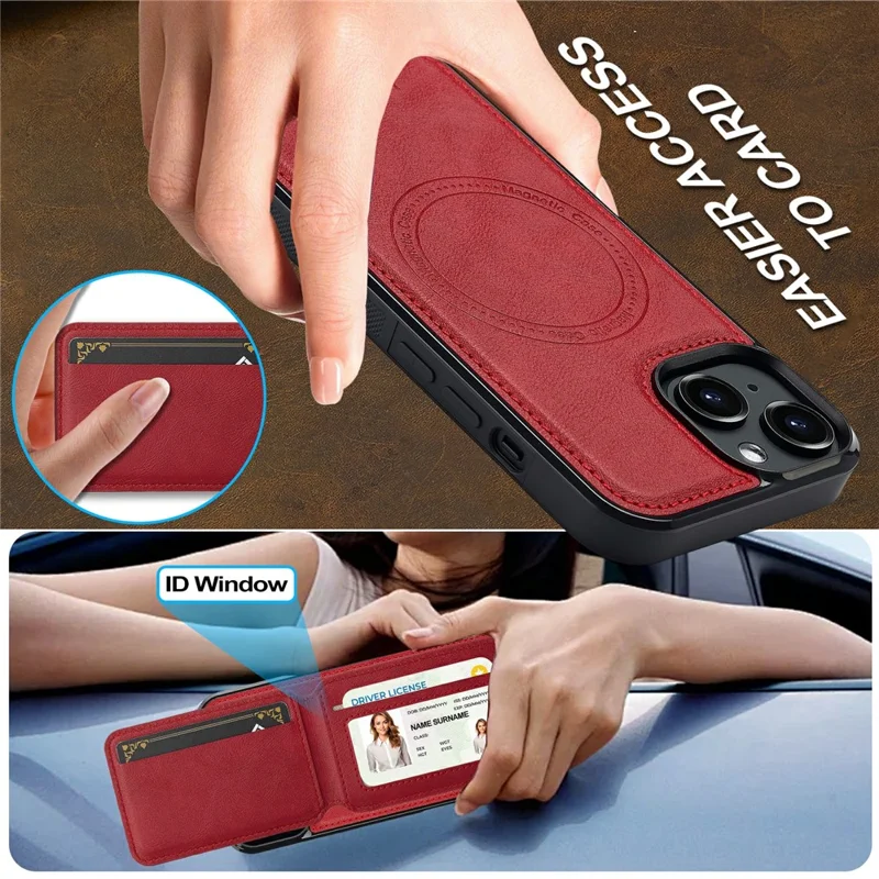 LC.IMEEKE L3 For iPhone 15 Plus Magnetic Case Detachable Card Holder Leather+TPU Mobile Cover - Red - 5