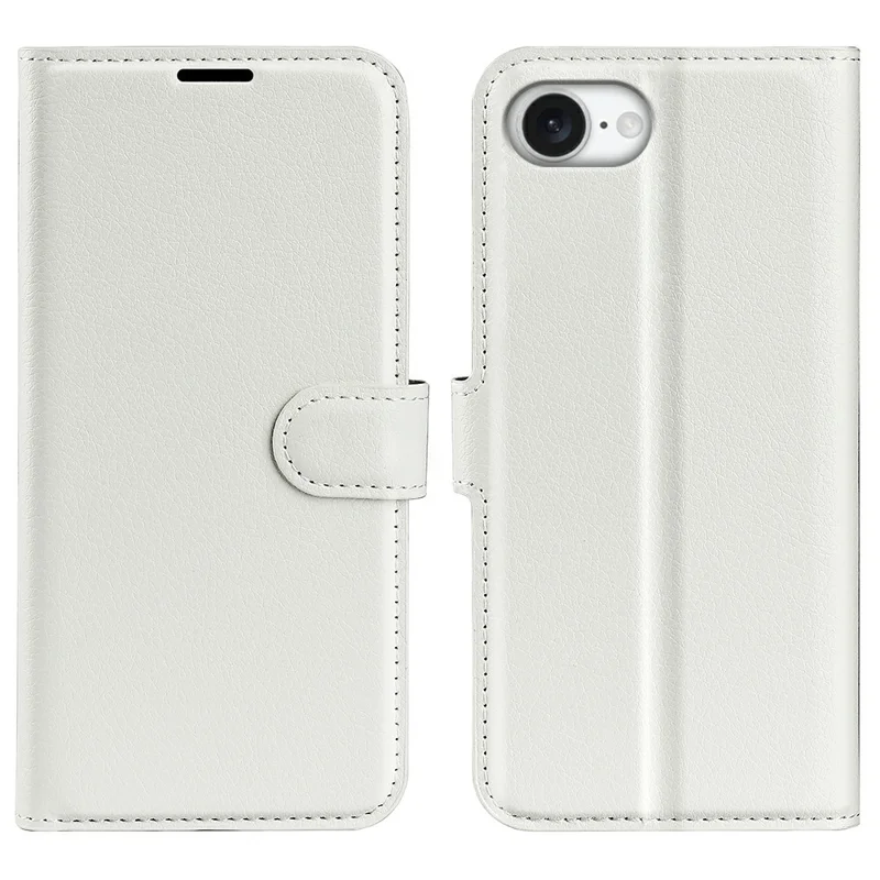 For iPhone 17e / 16e Case Litchi Texture Shockproof Leather Wallet Phone Cover - White - 1
