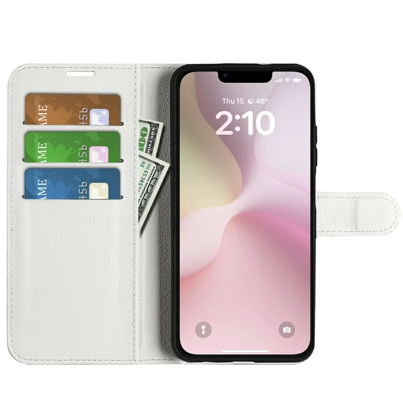 For iPhone 17e / 16e Case Litchi Texture Shockproof Leather Wallet Phone Cover - White - 2