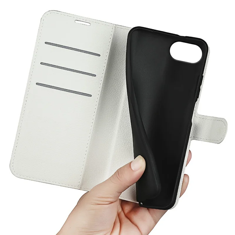For iPhone 17e / 16e Case Litchi Texture Shockproof Leather Wallet Phone Cover - White - 4