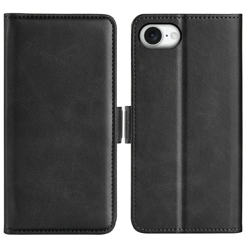 For iPhone 17e / 16e Stand Case Calf Texture Leather Wallet Phone Cover - Black - 1