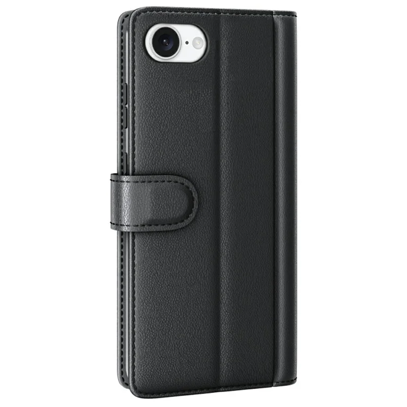 For iPhone 17e / 16e Case Genuine Split Leather Phone Cover with Wallet Stand - Black - 12