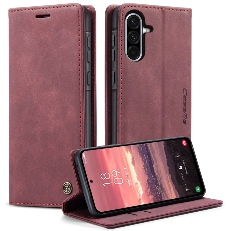 CASEME 013 Series For Samsung Galaxy A56 5G Case Card Holder Stand Leather Phone Cover - Red - 1