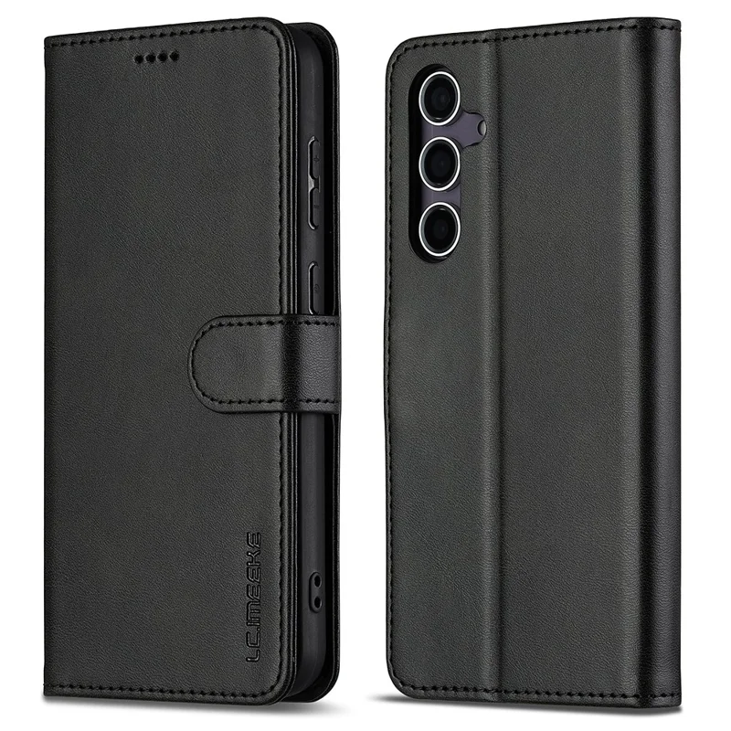 LC.IMEEKE For Samsung Galaxy A56 5G Case Calf Texture PU Leather Stand Wallet Phone Cover - Black - 1