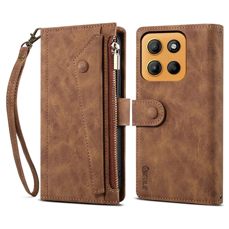 ESEBLE Star Series For Motorola Moto G17 Power 4G / G17 4G / G15 4G / G15 Power 4G Case Zipper Wallet Leather Stand Phone Cover - Brown - 1
