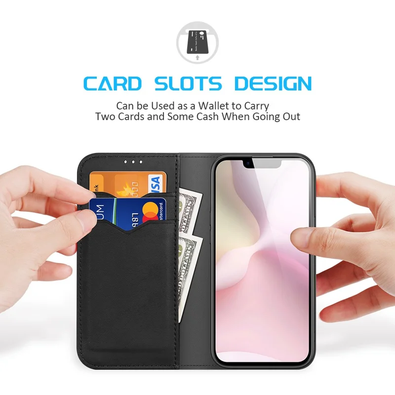 DUX DUCIS For iPhone 17e / 16e Case Hivo Series Cowhide Leather RFID Blocking Wallet Stand Flip Phone Cover - Black - 2