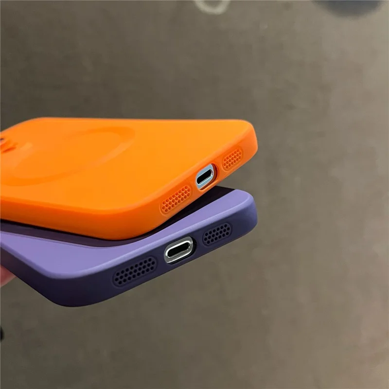 For iPhone 15 Pro Max Case Compatible with MagSafe Liquid Silicone Phone Cover with Tempered Glass Lens Protector - Orange - 10