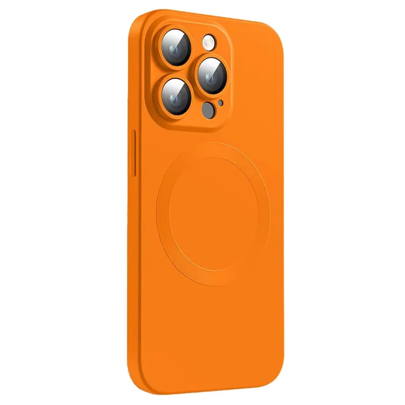 For iPhone 15 Pro Case Compatible with MagSafe Liquid Silicone Phone Cover with Tempered Glass Lens Protector - Orange - 1