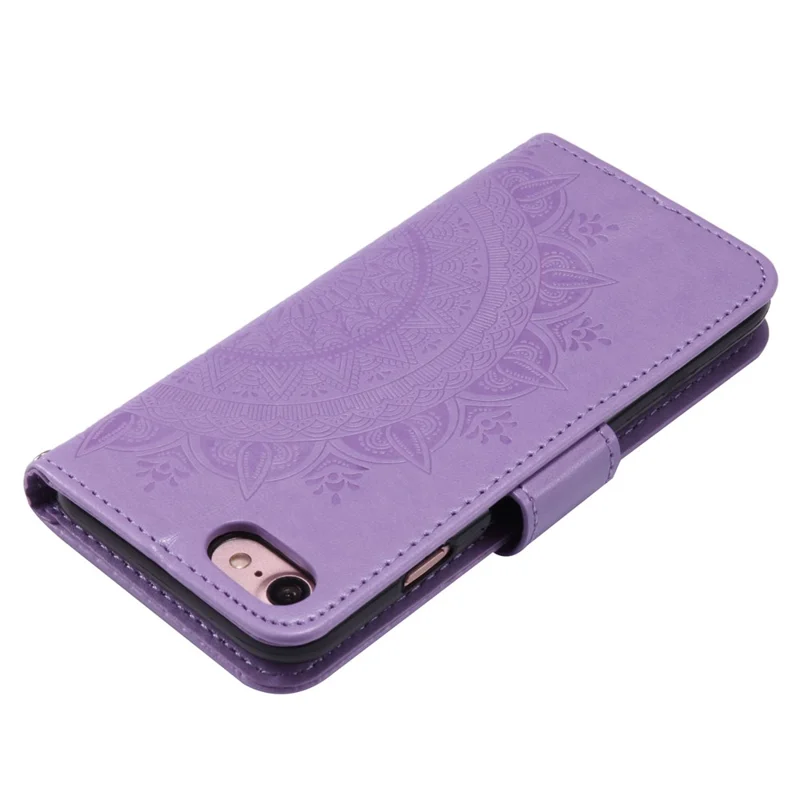 For iPhone 17e / 16e Stand Case Imprinted Totem PU Leather Wallet Phone Cover - Purple - 6