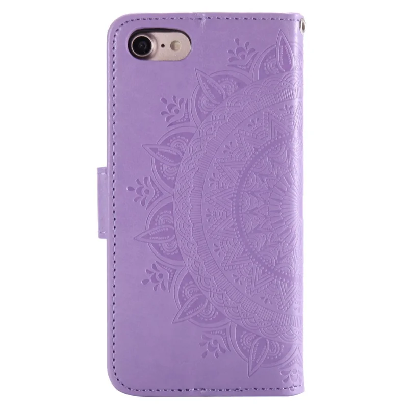 For iPhone 17e / 16e Stand Case Imprinted Totem PU Leather Wallet Phone Cover - Purple - 8