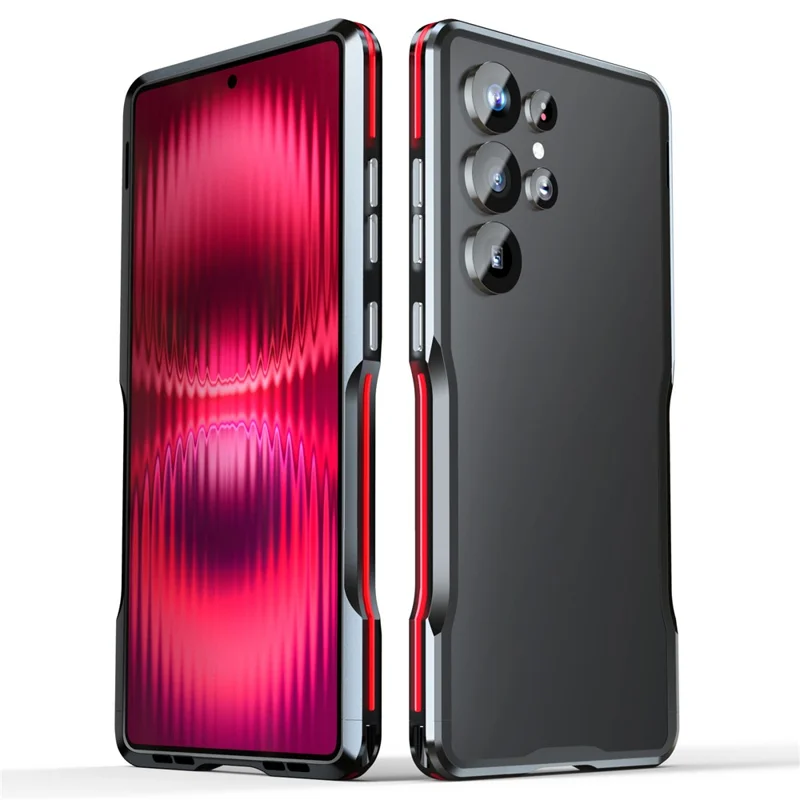 LUPHIE For Samsung Galaxy S25 Ultra Case Metal Bumper Frame Shockproof Phone Cover - Black / Red - 1