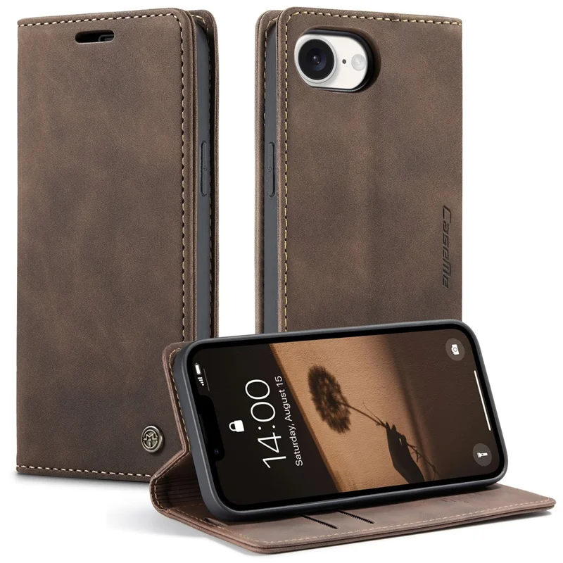 CASEME For iPhone 17e / 16e Wallet Case 013 Series PU Leather Phone Cover Stand - Coffee - 1