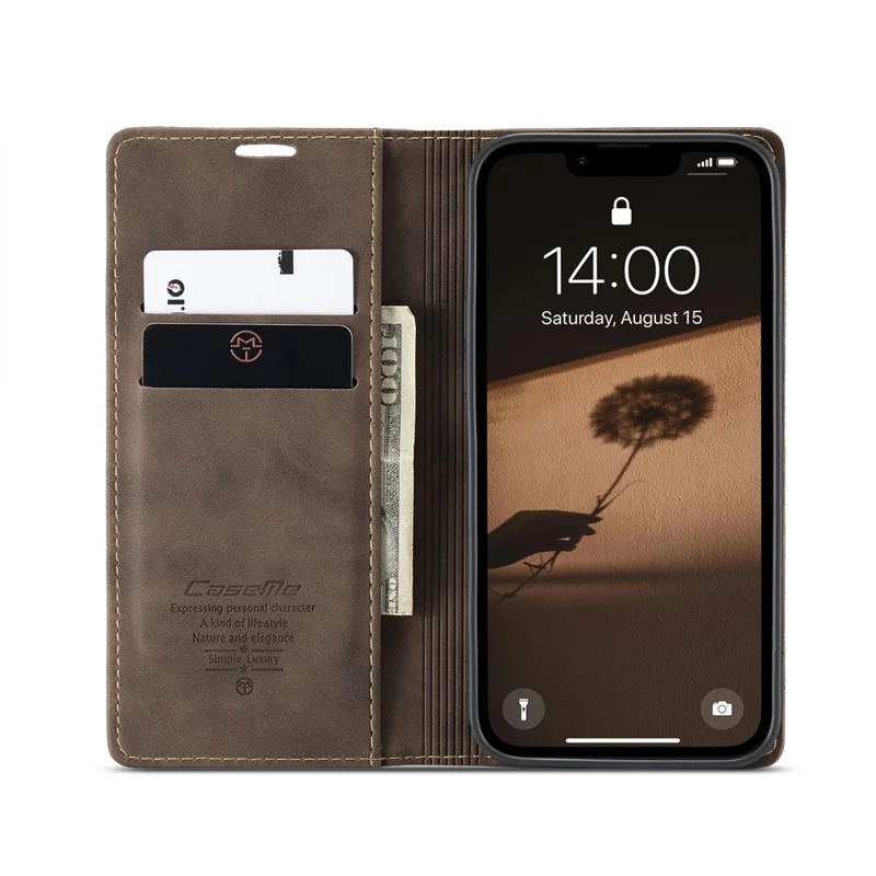 CASEME For iPhone 17e / 16e Wallet Case 013 Series PU Leather Phone Cover Stand - Coffee - 3