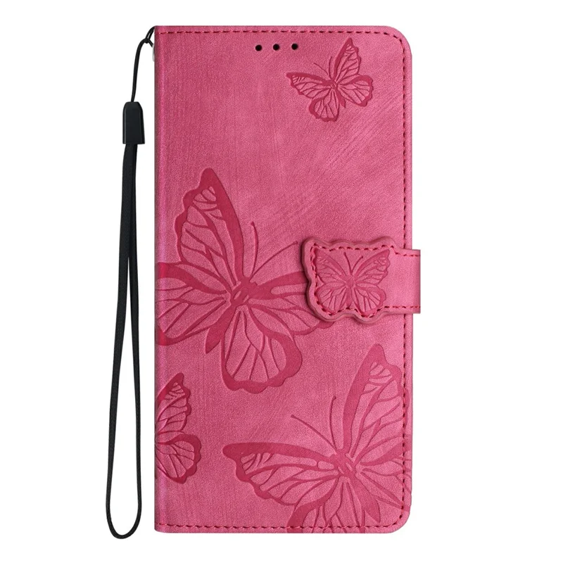 For iPhone 17e / 16e Case Butterfly Design Flip Wallet Leather Phone Cover Skin-Touch - Rose - 7
