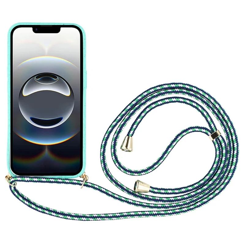 For iPhone 17e / 16e Case Biodegradable Wheat Straw + TPU Phone Cover with Long Lanyard - Sky Blue - 2