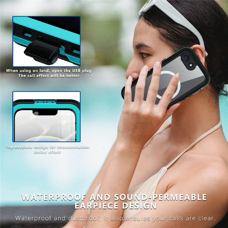 REDPEPPER Dot+ Series For iPhone 17e / 16e Phone Case Compatible with MagSafe IP68 Waterproof Clear Phone Cover - Blue - 11
