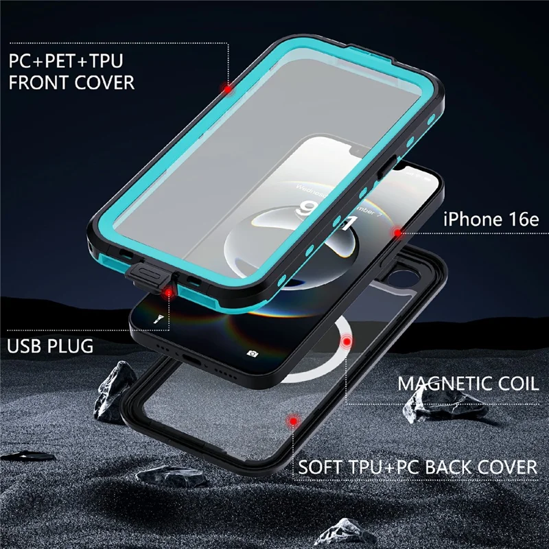 REDPEPPER Dot+ Series For iPhone 17e / 16e Phone Case Compatible with MagSafe IP68 Waterproof Clear Phone Cover - Blue - 8