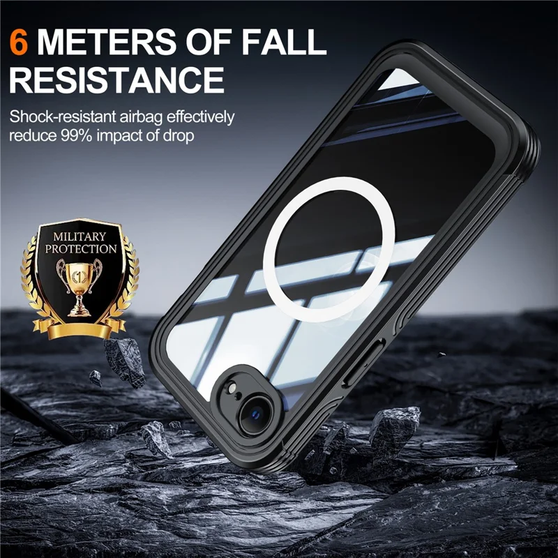 For iPhone 17e / 16e Compatible with MagSafe Case PC+TPU Phone Cover with Tempered Glass Screen Film - Black - 3