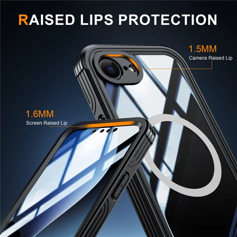 For iPhone 17e / 16e Compatible with MagSafe Case PC+TPU Phone Cover with Tempered Glass Screen Film - Black - 4