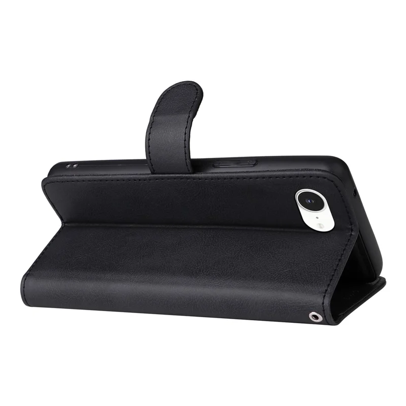 For iPhone 17e / 16e Case 2 in 1 Detachable Magnetic Leather Wallet Mobile Cover with Strap - Black - 5