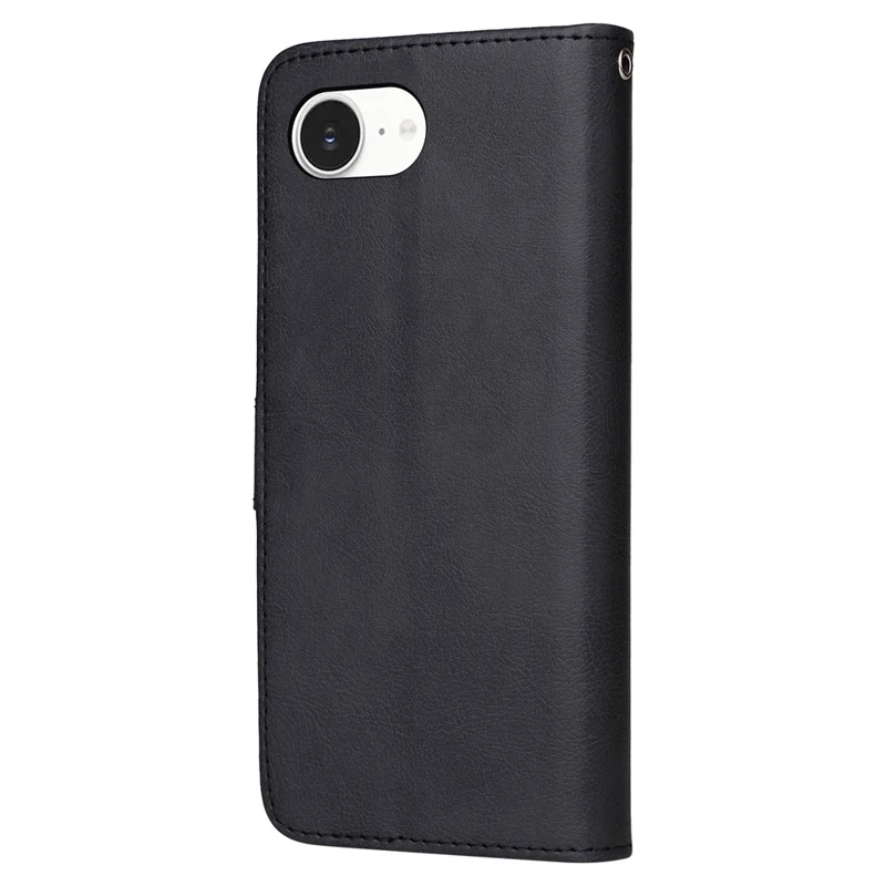 For iPhone 17e / 16e Case 2 in 1 Detachable Magnetic Leather Wallet Mobile Cover with Strap - Black - 8