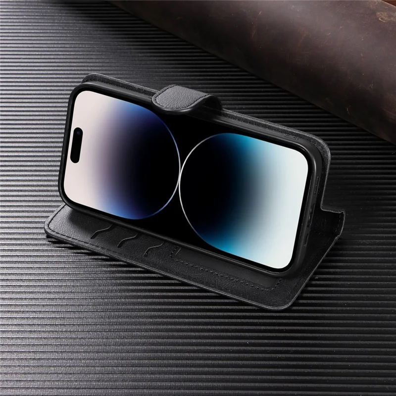 For iPhone 17e / 16e Case 2 in 1 Detachable Magnetic Leather Wallet Mobile Cover with Strap - Black - 9