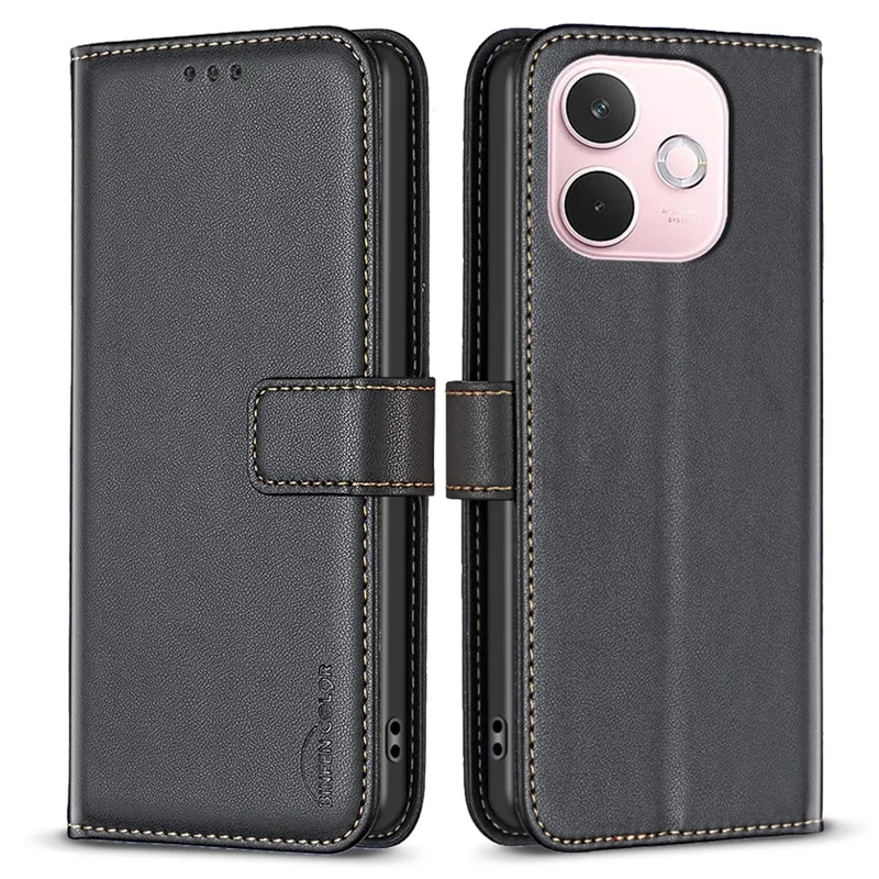 BINFEN COLOR BF17 For Oppo A5 Pro 4G (Global) / 5G (Global) / A5 Energy 5G (China) Case Wallet Folio Flip Leather Cover - Black - 1