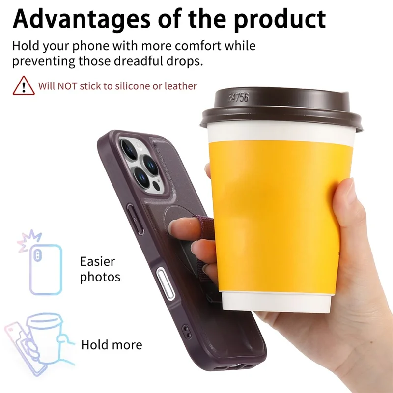 CASENEO For iPhone 16 Pro Magnetic Case RFID Blocking Wallet Detachable Leather Phone Cover with Wristband - Purple - 12
