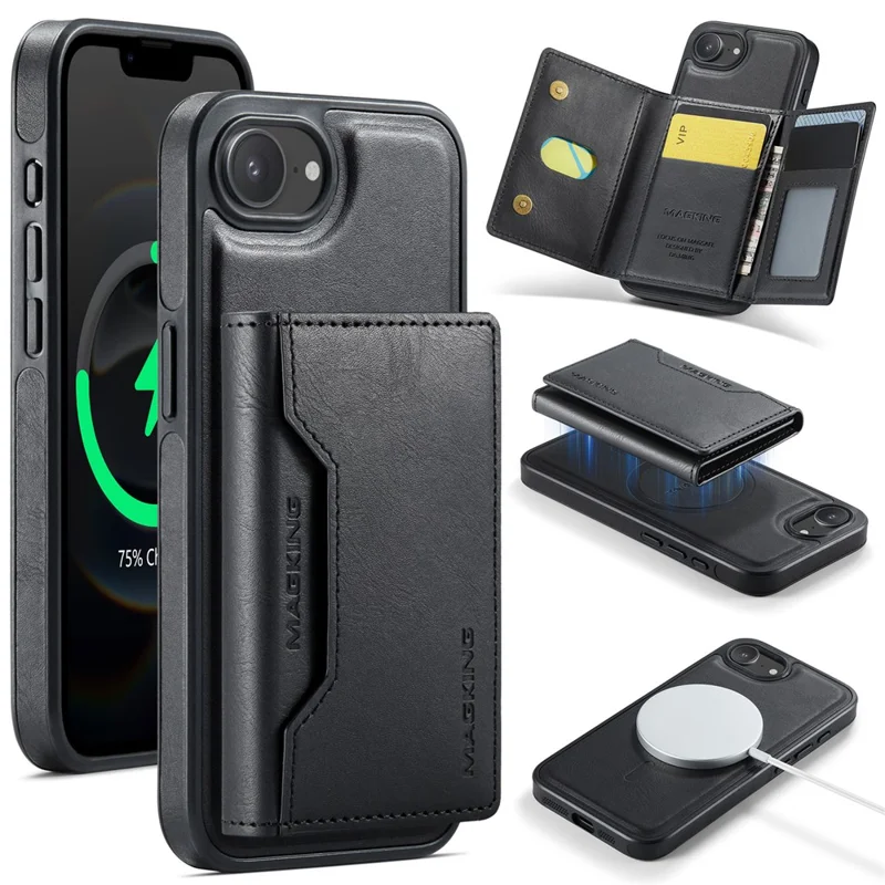 MAGKING K2 Series For iPhone 17e / 16e Case Compatible with MagSafe PC + TPU + PU Phone Cover - Black - 1