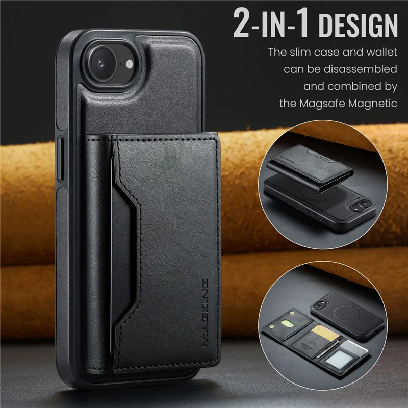 MAGKING K2 Series For iPhone 17e / 16e Case Compatible with MagSafe PC + TPU + PU Phone Cover - Black - 10