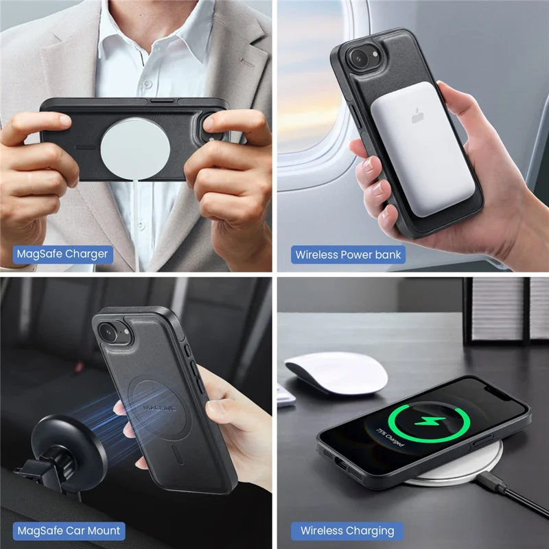 MAGKING K2 Series For iPhone 17e / 16e Case Compatible with MagSafe PC + TPU + PU Phone Cover - Black - 9