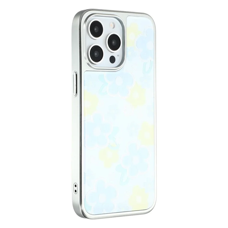For iPhone 15 Pro Max Case Lacquered Epoxy Pattern TPU + Acrylic Phone Cover Large Camera Cutout - Flowers - 1