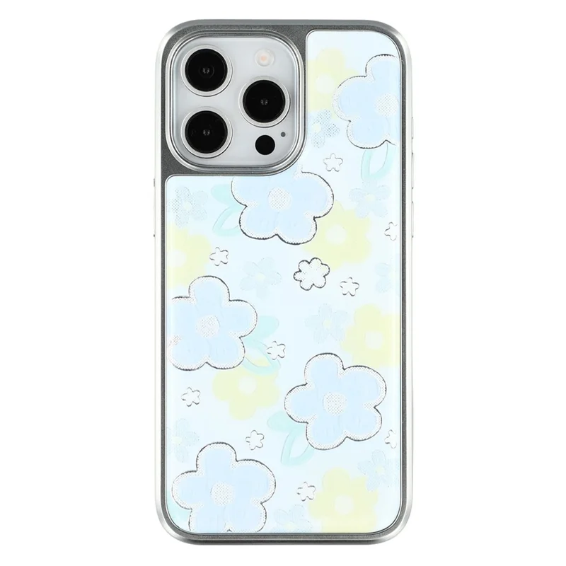 For iPhone 15 Pro Max Case Lacquered Epoxy Pattern TPU + Acrylic Phone Cover Large Camera Cutout - Flowers - 3