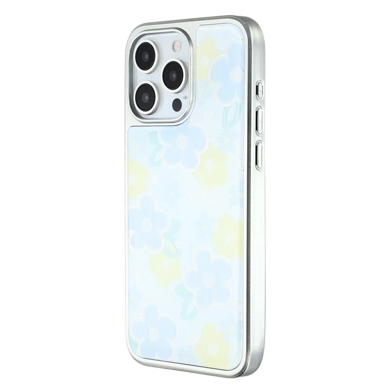 For iPhone 15 Pro Max Case Lacquered Epoxy Pattern TPU + Acrylic Phone Cover Large Camera Cutout - Flowers - 4