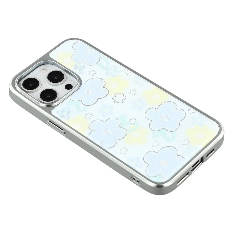 For iPhone 15 Pro Max Case Lacquered Epoxy Pattern TPU + Acrylic Phone Cover Large Camera Cutout - Flowers - 5
