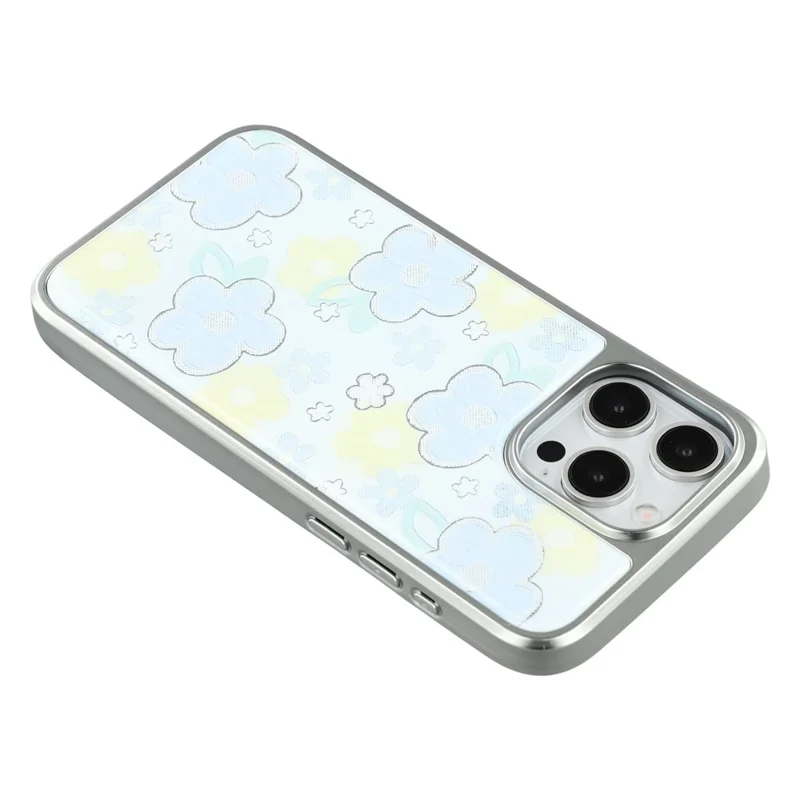 For iPhone 15 Pro Max Case Lacquered Epoxy Pattern TPU + Acrylic Phone Cover Large Camera Cutout - Flowers - 6