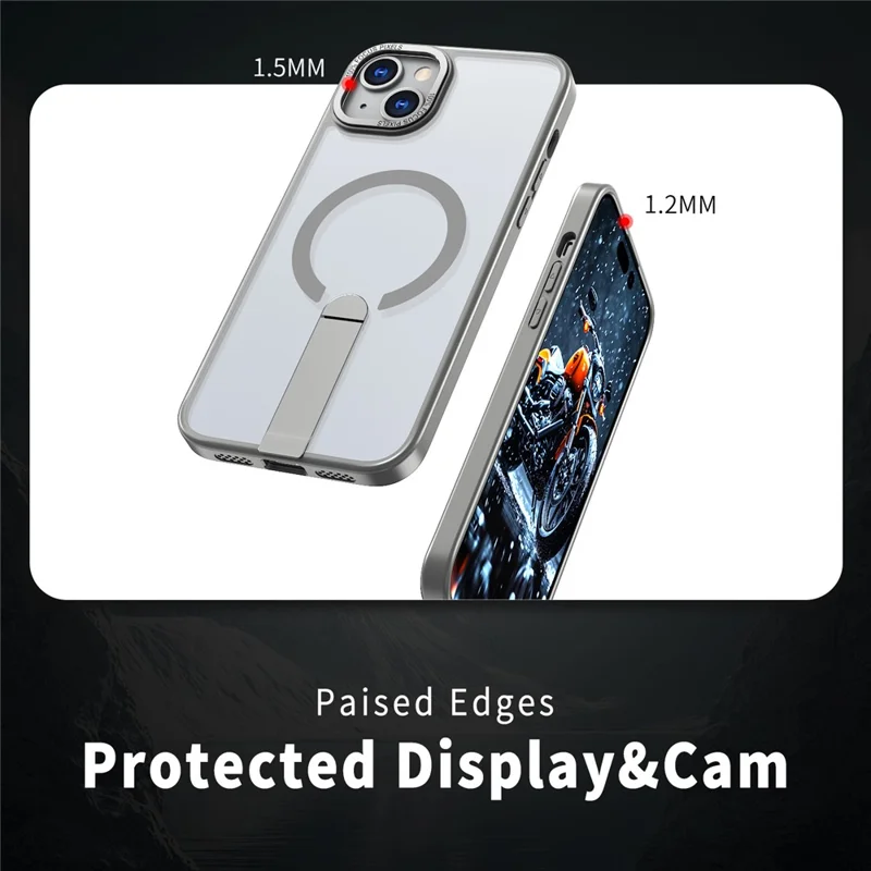 For iPhone 15 Plus Case Compatible with MagSafe Kickstand TPU + Acrylic Phone Cover - Titanium Grey - 4