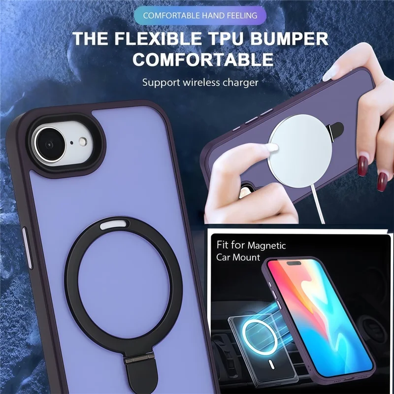 For iPhone 17e / 16e Case Compatible with MagSafe TPU + Acrylic Matte Phone Back Cover with Kickstand - Dark Purple - 4