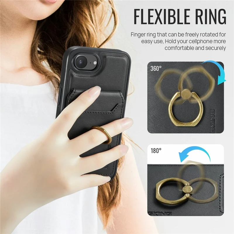 MAGKING K1 Series For iPhone 17e / 16e Magnetic Case PC + TPU + PU Phone Cover with Card Holder - Black - 10