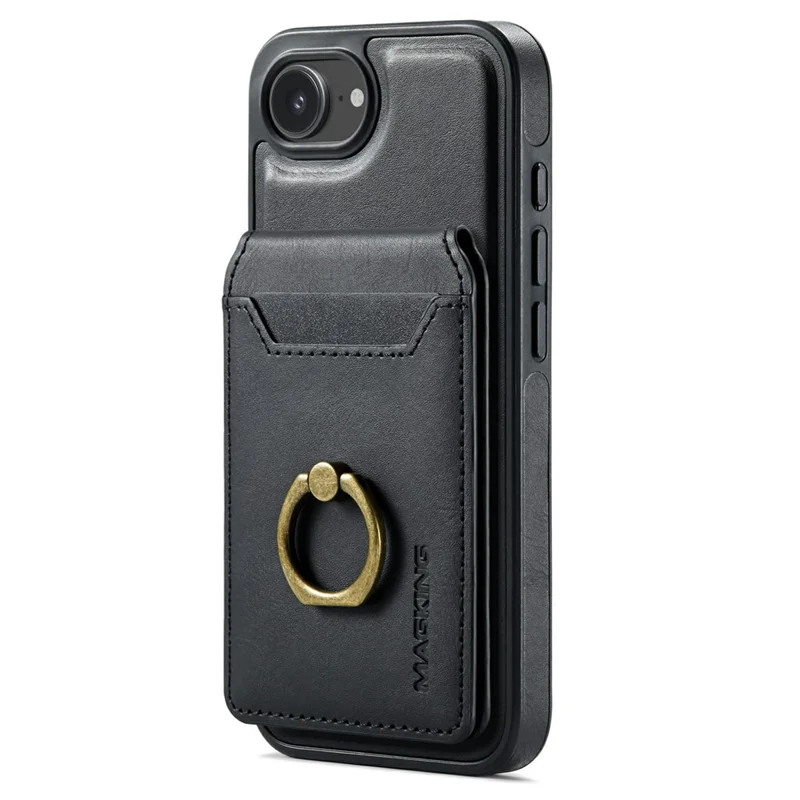 MAGKING K1 Series For iPhone 17e / 16e Magnetic Case PC + TPU + PU Phone Cover with Card Holder - Black - 2