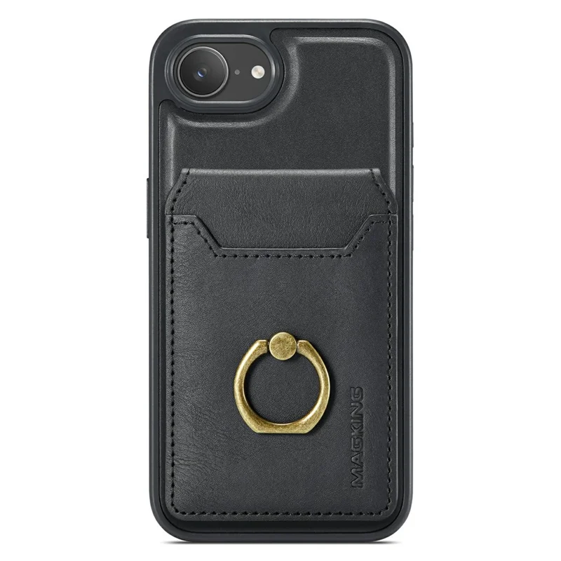 MAGKING K1 Series For iPhone 17e / 16e Magnetic Case PC + TPU + PU Phone Cover with Card Holder - Black - 4