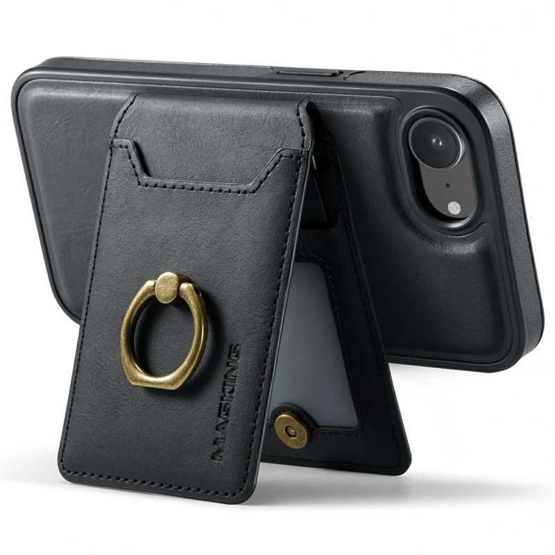 MAGKING K1 Series For iPhone 17e / 16e Magnetic Case PC + TPU + PU Phone Cover with Card Holder - Black - 8