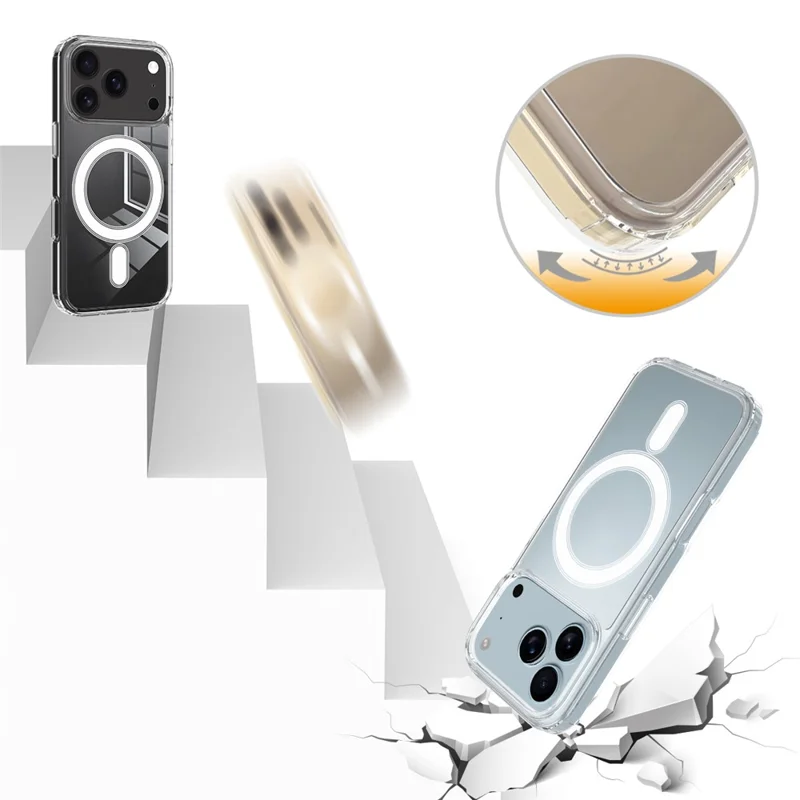 For iPhone 17 Pro Clear Phone Case Compatible with MagSafe TPU+Acrylic Back Cover - Clear - 8