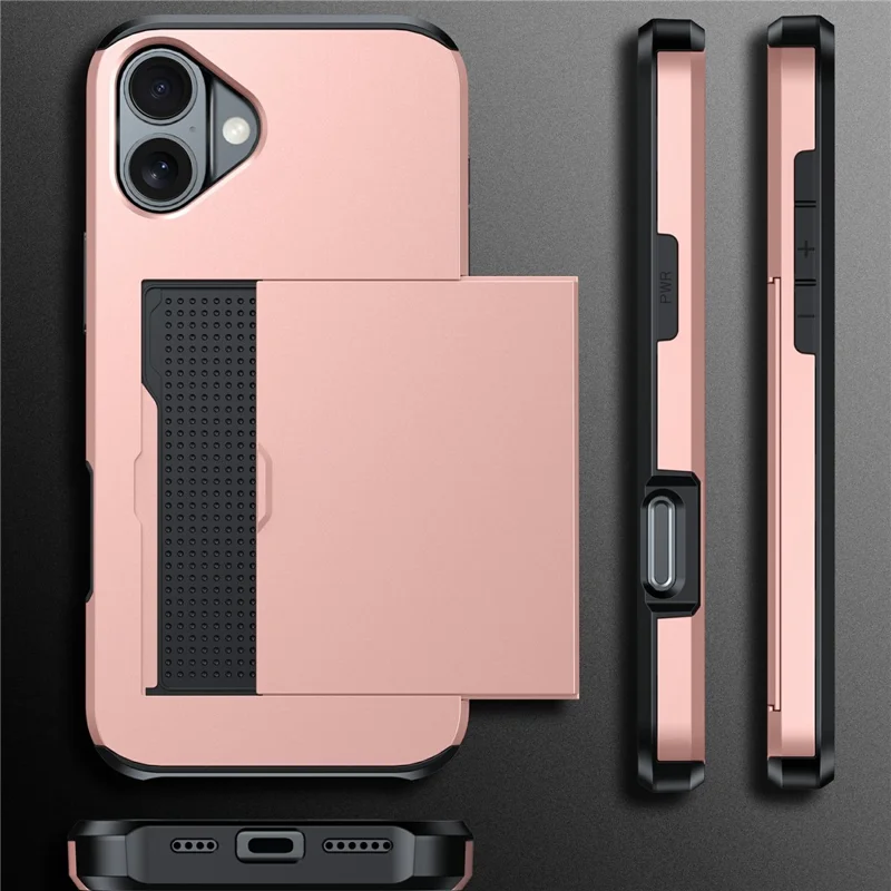 For iPhone 17 Case with Card Holder TPU + PC Phone Back Cover - Rose Gold - 11