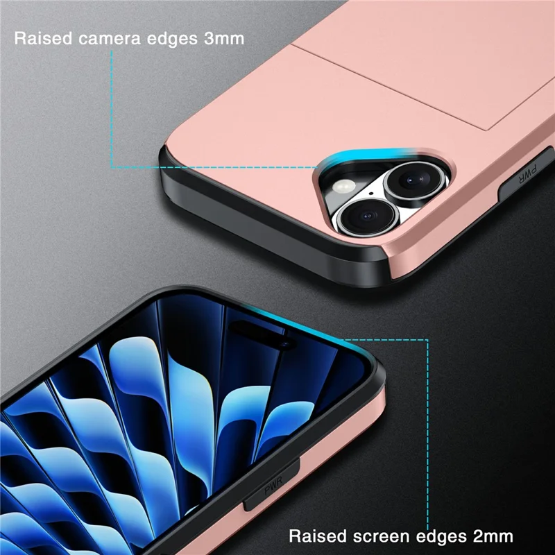 For iPhone 17 Case with Card Holder TPU + PC Phone Back Cover - Rose Gold - 8