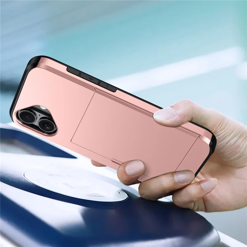 For iPhone 17 Case with Card Holder TPU + PC Phone Back Cover - Rose Gold - 9