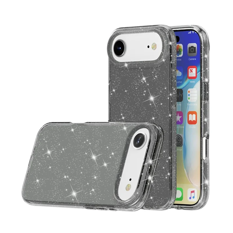 For iPhone Air Case Sparkly Powder Glitter Shiny Soft TPU + Hard PC Back Cover - Black - 2