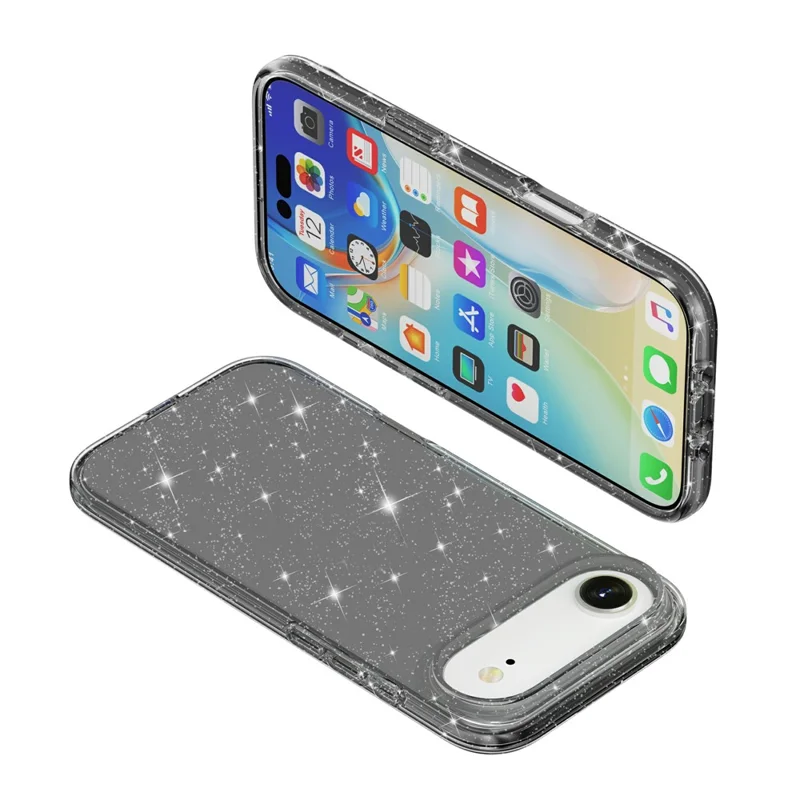 For iPhone Air Case Sparkly Powder Glitter Shiny Soft TPU + Hard PC Back Cover - Black - 3